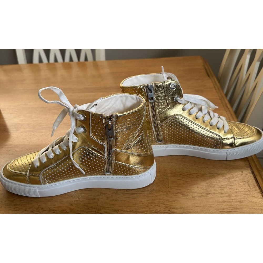 Zadig & Voltaire Sneakers Flash Metallic Leather High Top Gold Sz 9/ 39 New - Picture 6 of 10